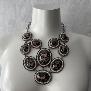Vintage Smoky Leopard Print & Rhinestone Statement Necklace